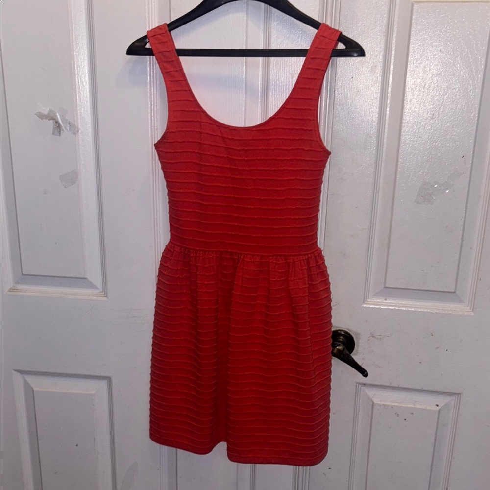 Aqua  Red- Orange Sleeveless Scoop Neck Sundress